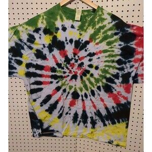 Homemade Tie Dye Tshirt 3x Spiral Green Yellow Red
